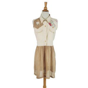 Vintage 90s Ivory Denim Patchwork and Rayon Floral Dress by Melinda Zoller - med